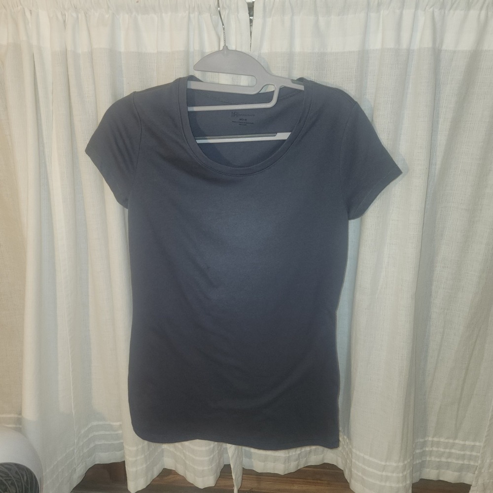 Women's Blueish Gray Solid Slim Fit Scoop Neck Short Sleeve Jersey Tee